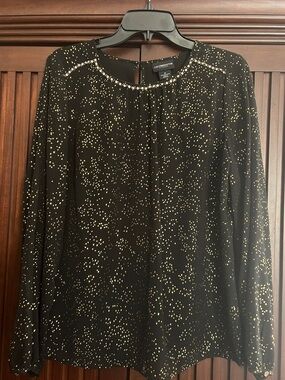 Le Château Black Blouse with Gold Dot Accents